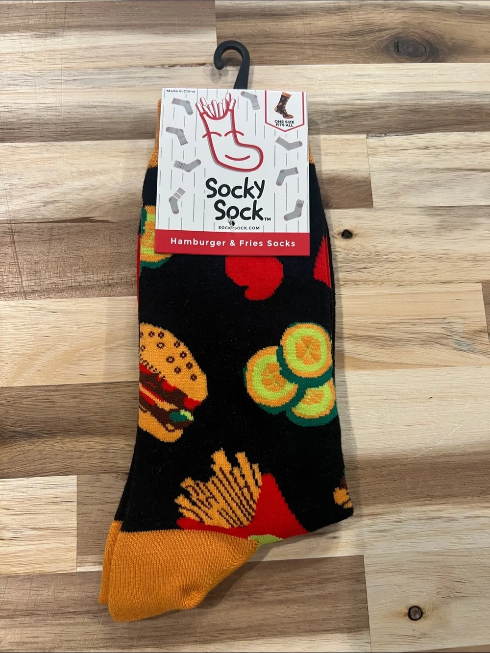 Hamburger & Fries Men's Black Novelty Crew Socks